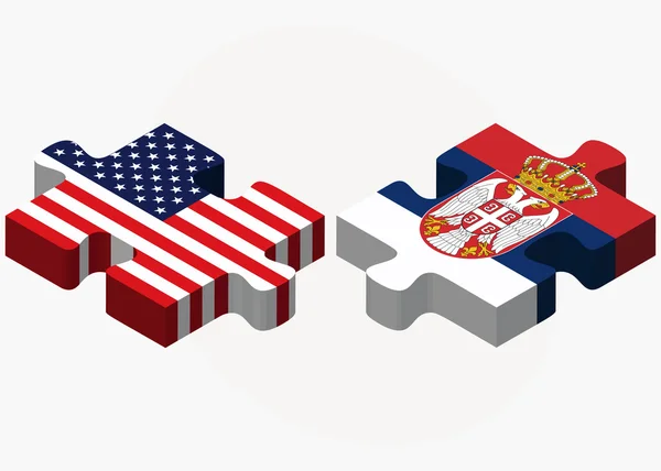 USA a Srbsko vlajky v puzzle — Stockový vektor