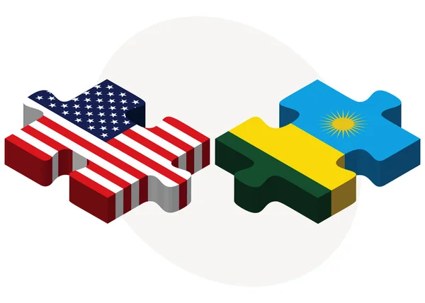 USA a vlajky Rwanda v puzzle — Stockový vektor