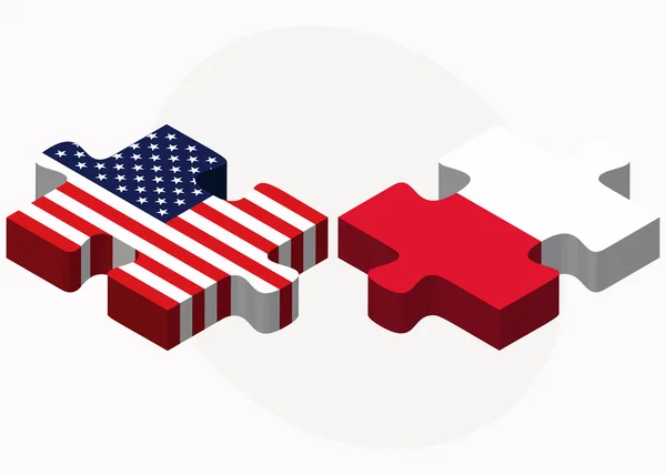 USA i Polska flagi w puzzle — Wektor stockowy