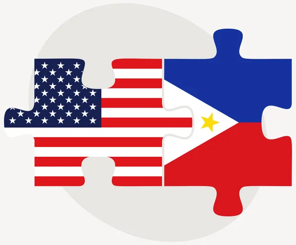 Drapeaux USA et Philippines en puzzle — Image vectorielle