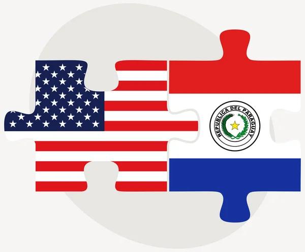 Drapeaux des États-Unis et du Paraguay en puzzle — Image vectorielle