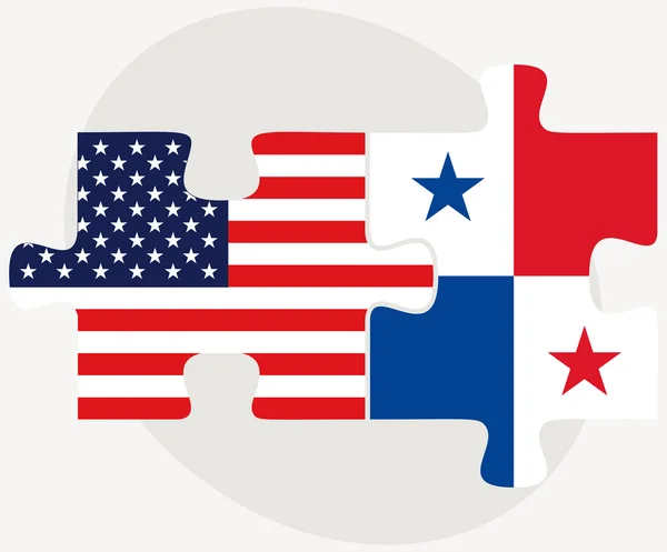 USA och Panama flaggor i pussel — Stock vektor