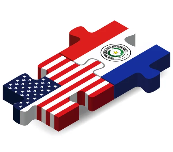 USA und Paraguay Flaggen in Puzzle — Stockvektor