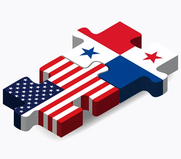 Drapeaux USA et Panama dans le puzzle — Image vectorielle