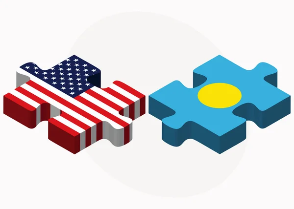 USA und Palau Flaggen in Puzzle — Stockvektor