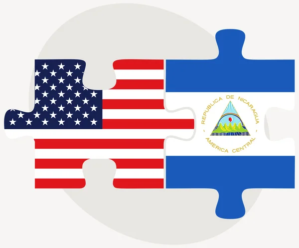 USA und Nicaragua Flaggen in Puzzle — Stockvektor