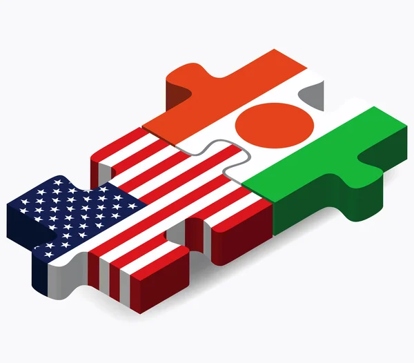 Drapeaux des Etats-Unis et du Niger en puzzle — Image vectorielle