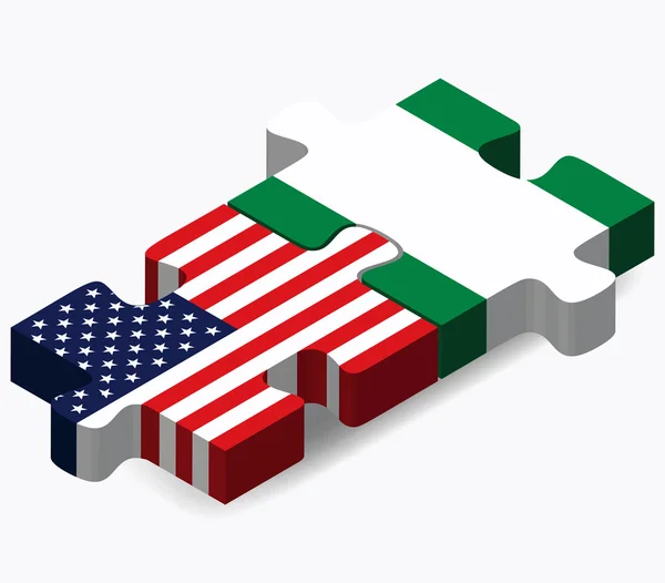 Bandiere USA e Nigeria nel puzzle — Vettoriale Stock