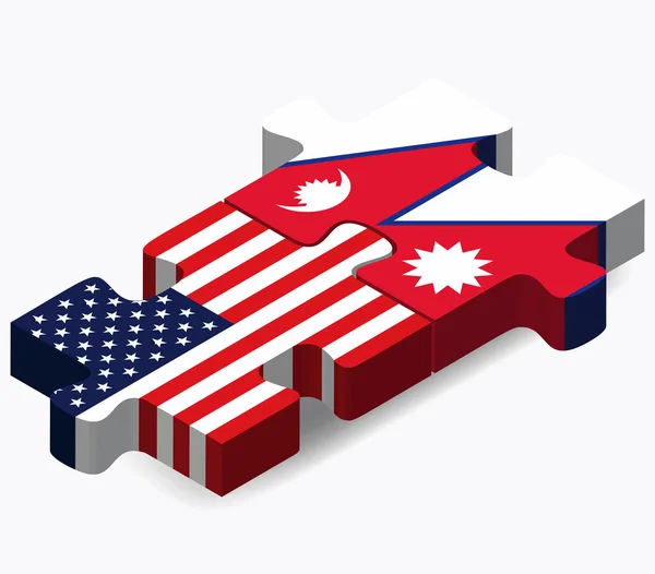 USA und Nepal Flaggen in Puzzle — Stockvektor