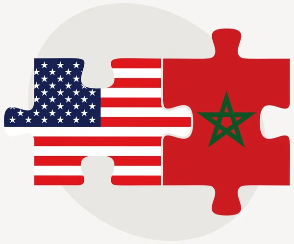 USA a vlajky Maroko v puzzle — Stockový vektor