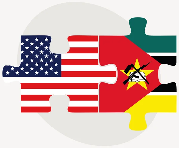 USA und Mosambik Flaggen in Puzzle — Stockvektor