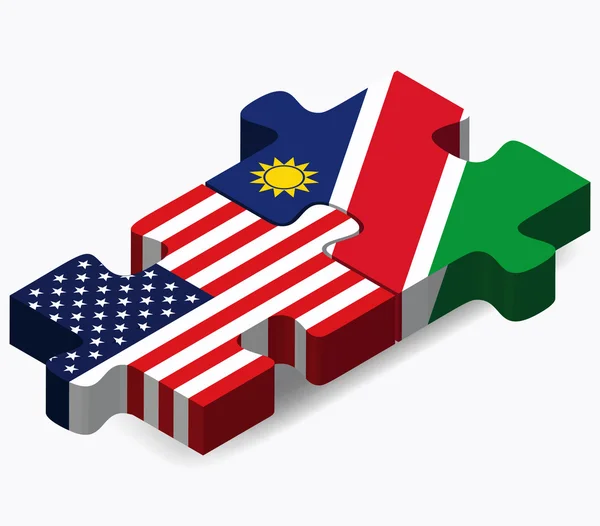 USA och Namibia flaggor i pussel — Stock vektor