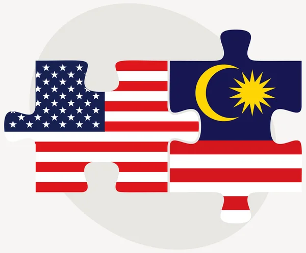 USA und Malaysia Flaggen in Puzzle — Stockvektor