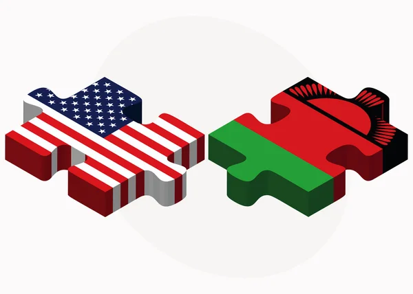 USA und Malawi Flaggen in Puzzle — Stockvektor