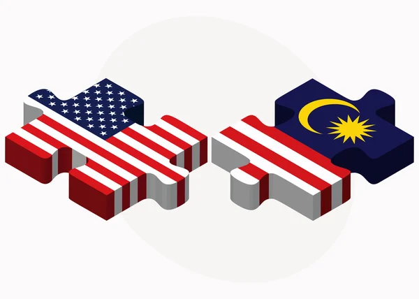USA och Malaysia flaggor i pussel — Stock vektor