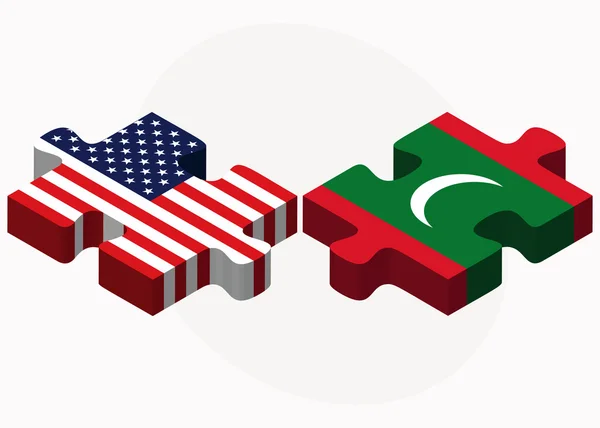 美国和马尔代夫国旗在拼图 — 图库矢量图片