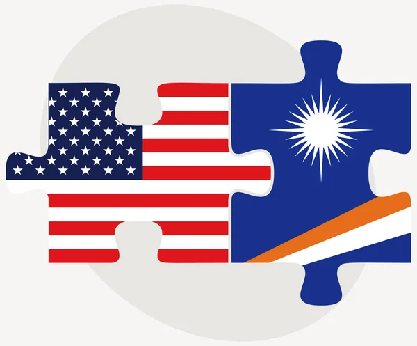USA a vlajky Marshallovy ostrovy v puzzle — Stockový vektor