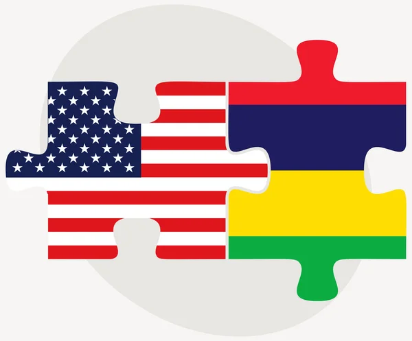 Drapeaux USA et Maurice en puzzle — Image vectorielle