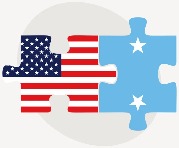 Bandiere USA e Micronesia nel puzzle — Vettoriale Stock