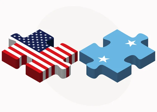 Banderas de Estados Unidos y Micronesia en rompecabezas — Vector de stock