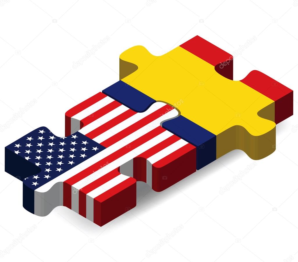 USA and Romania Flags in puzzle