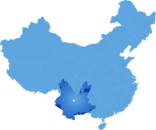 Mapa lidová republika Číny - Jün-nan — Stockový vektor