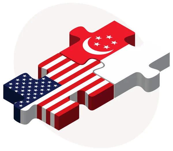 USA und Singapore Fahnen in Puzzle — Stockvektor