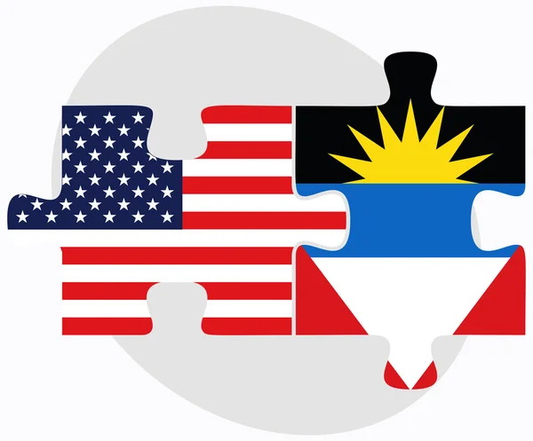 Estados Unidos y Antigua y Barbuda Banderas en rompecabezas — Vector de stock