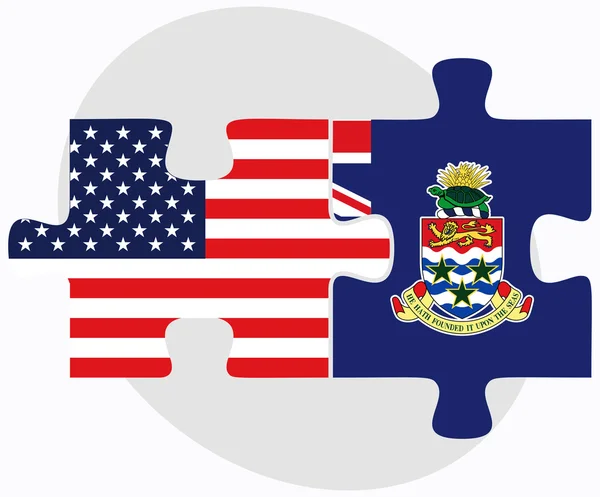 Banderas de EE.UU. y las Islas Caimán en rompecabezas — Vector de stock