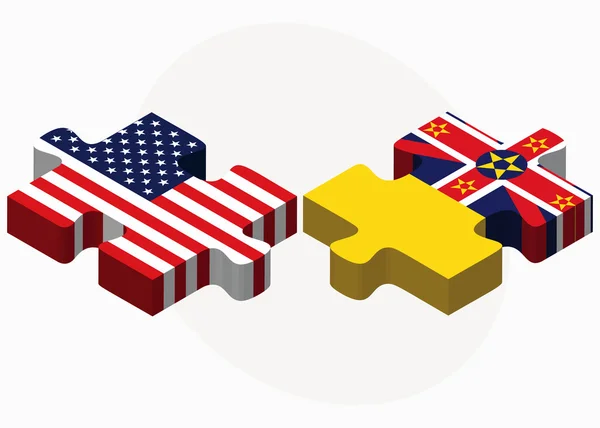 EUA e Niue Bandeiras no quebra-cabeça — Vetor de Stock
