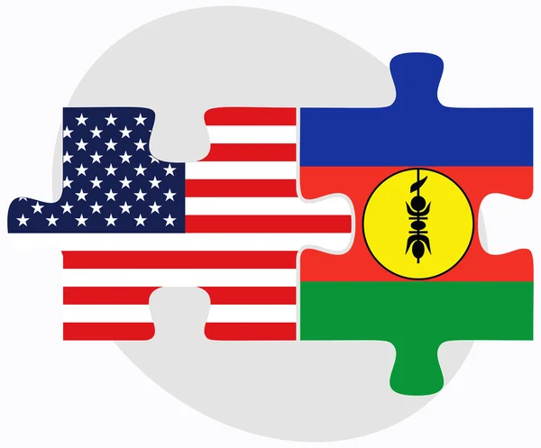 USA a Nová Kaledonie vlajky v puzzle — Stockový vektor