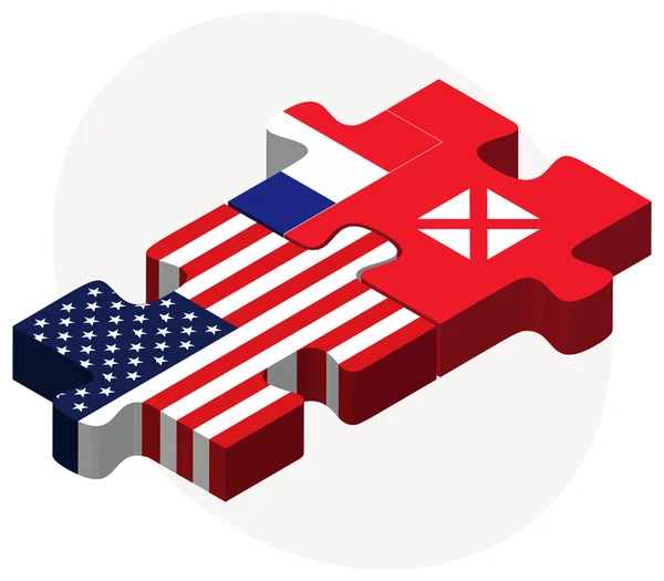 VS en Wallis en Futuna vlaggen in puzzel — Stockvector