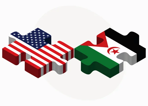 VS en westelijke Sahara vlaggen in puzzel — Stockvector