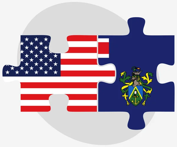 Banderas de Estados Unidos e Islas Pitcairn en rompecabezas — Vector de stock