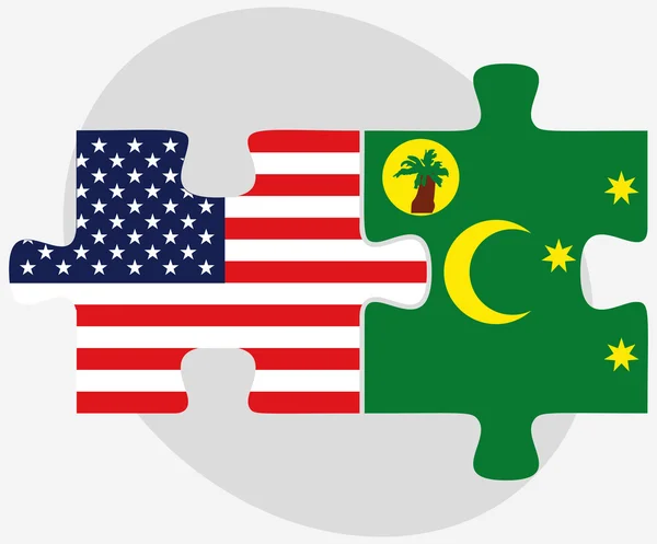 Usa und Kokos (kielende) Inseln Flaggen in Puzzle — Stockvektor