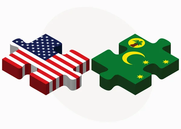 EUA e Ilhas Cocos (Keeling) Bandeiras no quebra-cabeça — Vetor de Stock