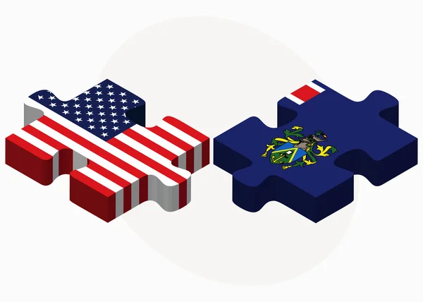 Banderas de Estados Unidos e Islas Pitcairn en rompecabezas — Vector de stock