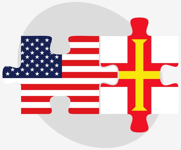 USA und Guernsey Fahnen in Puzzle — Stockvektor