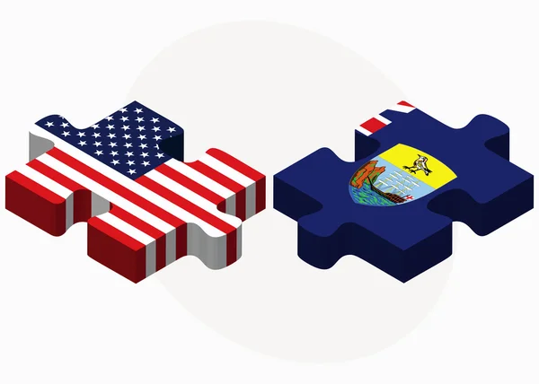Etats-Unis et Sainte-Hélène Drapeaux en puzzle — Image vectorielle
