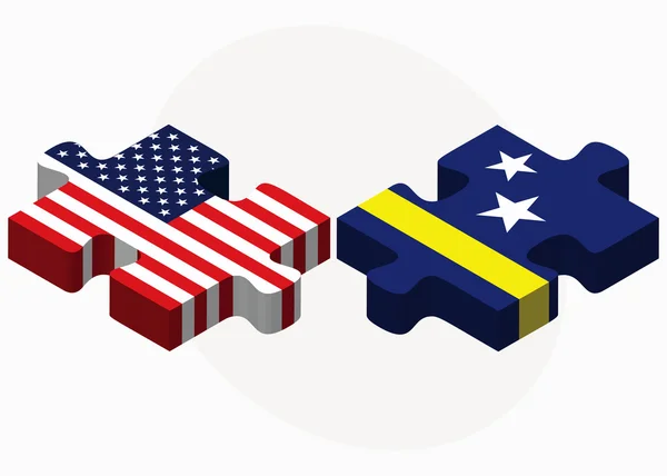 USA och Curacao flaggor i pussel — Stock vektor