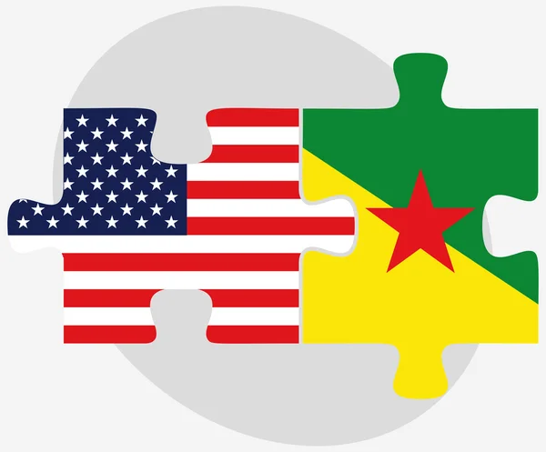 VS en Frans-Guyana vlaggen in puzzel — Stockvector