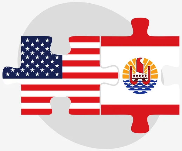 USA und Französisch-Polynesien Flaggen in Puzzle — Stockvektor
