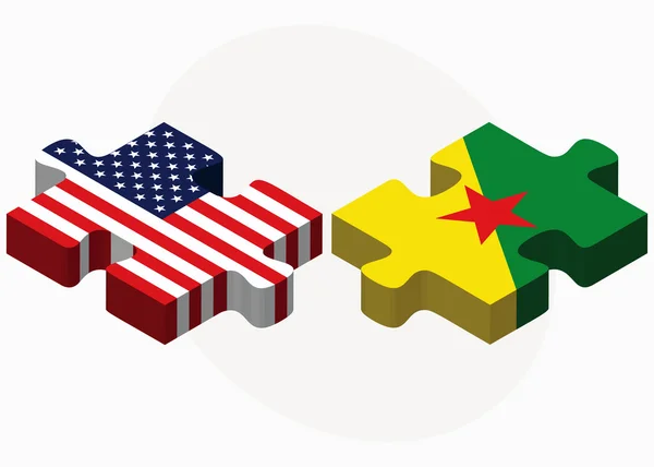 USA und Französisch Guiana Flaggen in Puzzle — Stockvektor