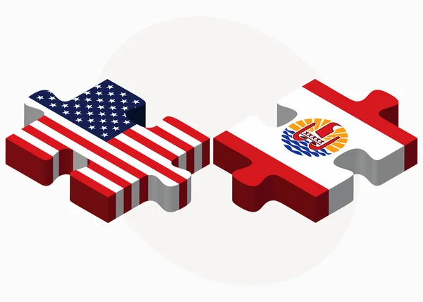 VS en Frans-Polynesië vlaggen in puzzel — Stockvector