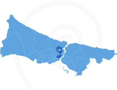 Istanbul Map with administrative districts where Sisli is pulled clipart