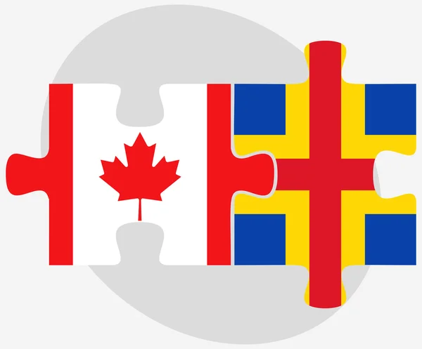 Banderas de Canadá e Islas Aaland en rompecabezas — Vector de stock