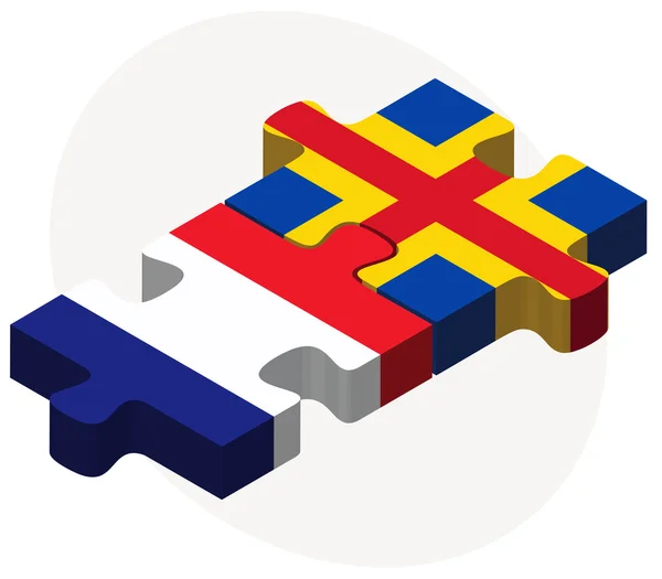 Frankrijk en Aaland eilanden vlaggen in puzzel — Stockvector