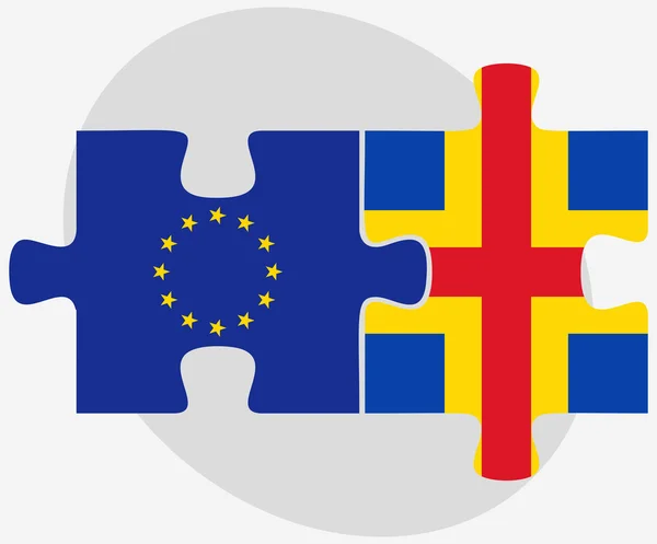 Unione Europea e Isole Aaland Bandiere nel puzzle — Vettoriale Stock