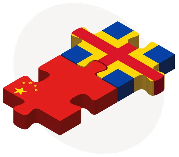 China and Aaland Islands Flags in puzzle — Stock Vector