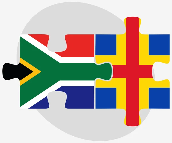 Banderas de Sudáfrica e Islas Aaland en rompecabezas — Archivo Imágenes Vectoriales